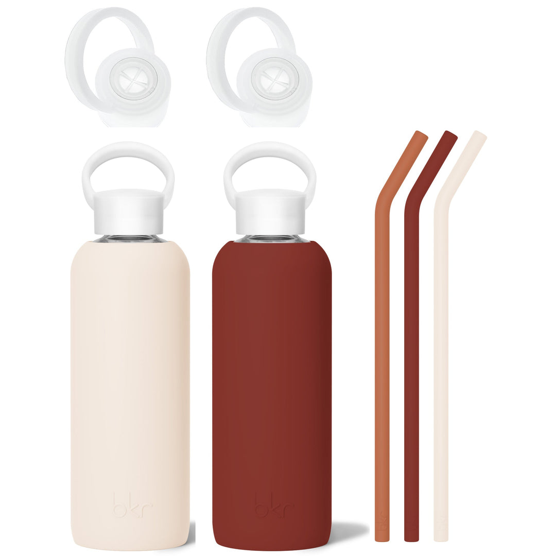 bkr Glass Water Bottle Set: 32oz FIRESIDE BOTTLE SIP KIT DUO 650ML (22OZ)