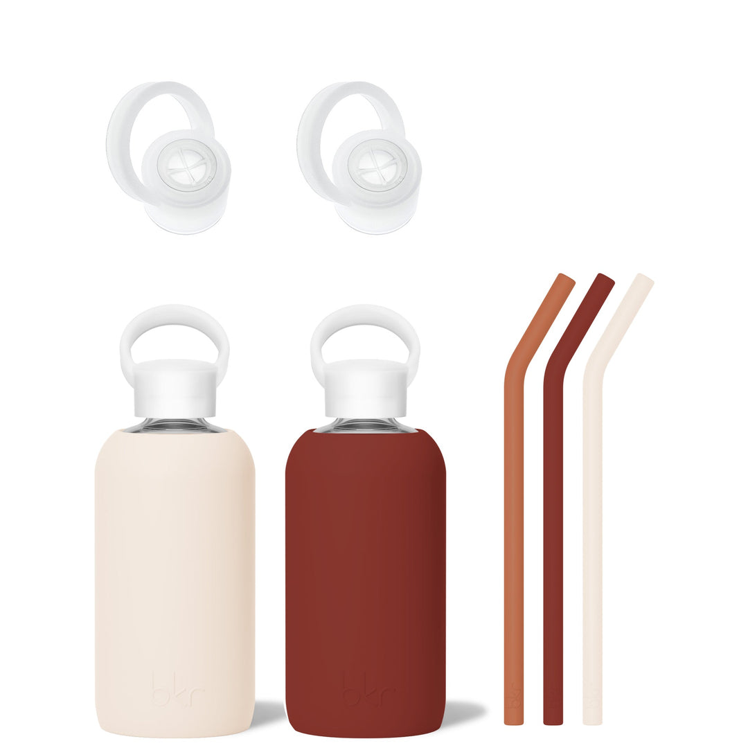 bkr Glass Water Bottle Set: 32oz FIRSIDE BOTTLE SIP KIT DUO 500ML (16OZ)
