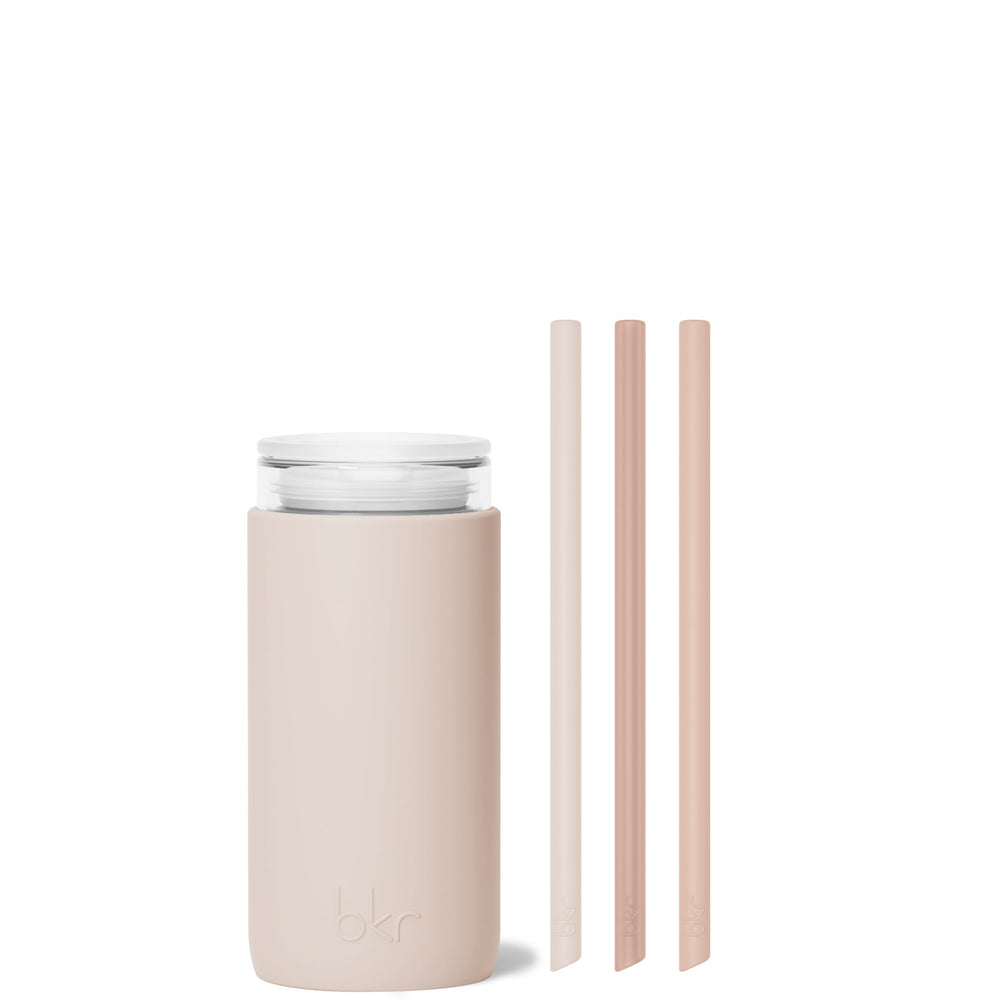 bkr Insulated Sip Kit: Double Wall Glass + Silicone Tumbler + silicone straw:12oz DOE & THE MORNING CAPPUCCINO - LITTLE CUP SIP KIT 355ML (12OZ)