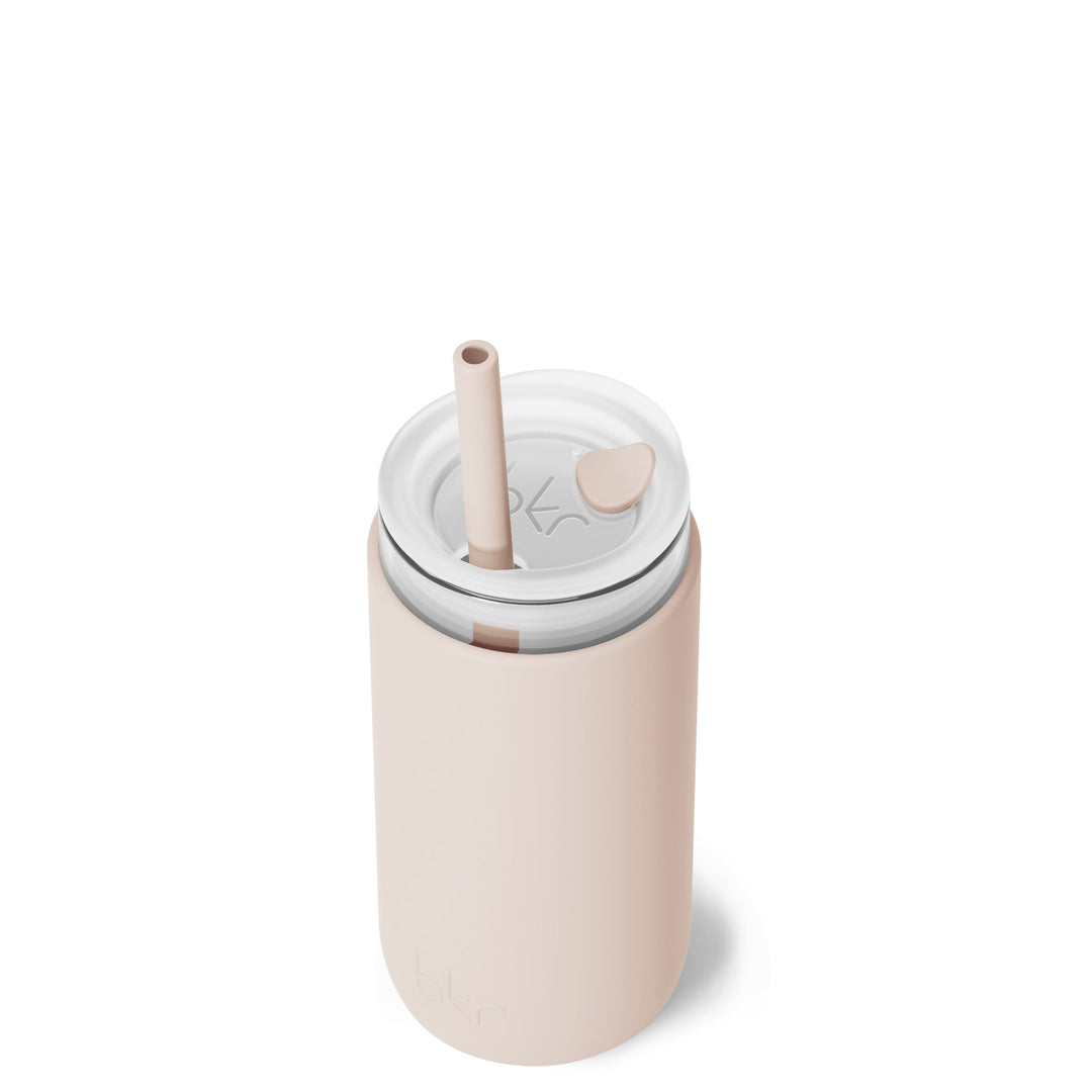 bkr Insulated Sip Kit: Double Wall Glass + Silicone Tumbler + silicone straw:12oz DOE & THE MORNING CAPPUCCINO - LITTLE CUP SIP KIT 355ML (12OZ)