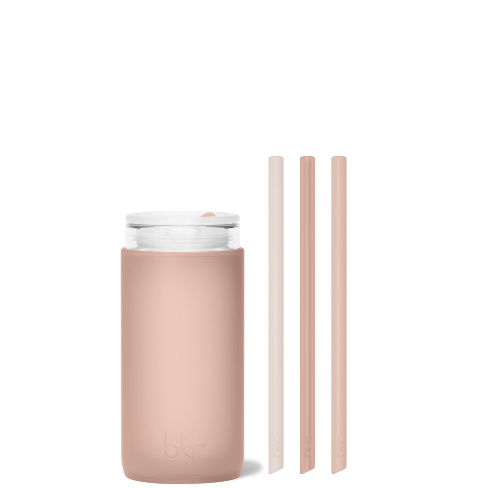 bkr Insulated Sip Kit: Double Wall Glass + Silicone Tumbler + silicone straw:12oz HONEYMOON & THE MORNING CAPPUCCINO - LITTLE CUP SIP KIT 355ML (12OZ)