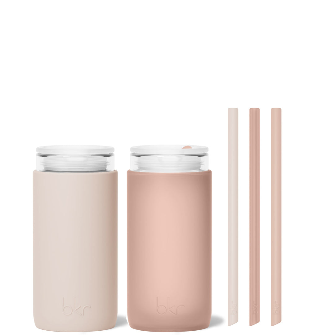 bkr Insulated Sip Kit: Double Wall Glass + Silicone Tumbler + silicone straw:12oz MORNING CAPPUCCINO - LITTLE CUP SIP KIT DUO 355ML (12oz)