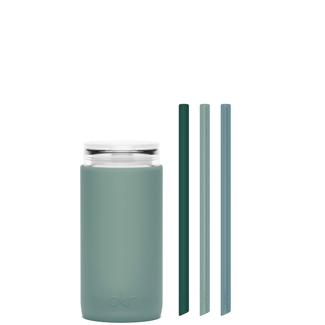 bkr Insulated Sip Kit: Double Wall Glass + Silicone Tumbler + silicone straw:12oz OCEAN & SEA FOREST - LITTLE CUP SIP KIT 355ML (12oz)