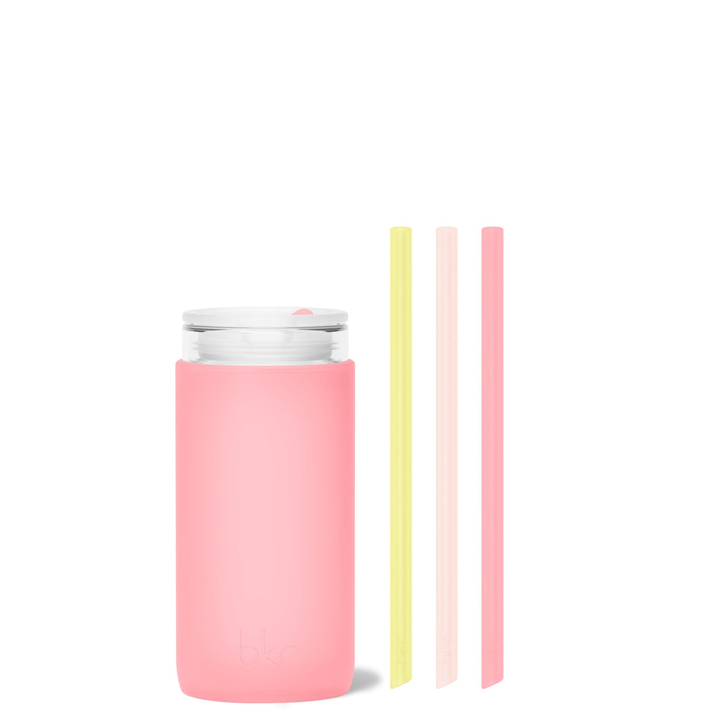 bkr Insulated Sip Kit: Double Wall Glass + Silicone Tumbler + silicone straw:12oz ROSE & THE LEMONADE STAND - LITTLE CUP SIP KIT 355ML (12OZ)