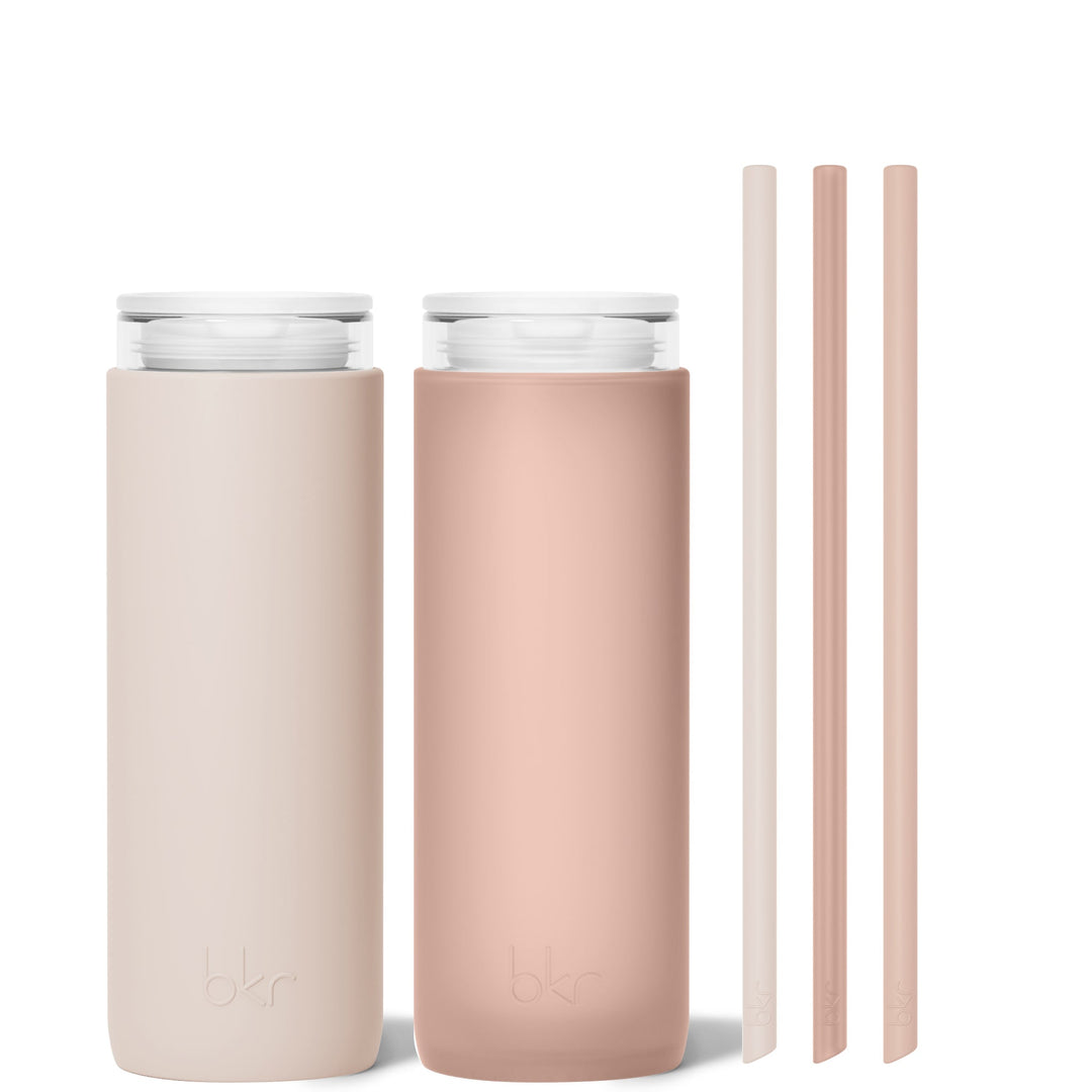 bkr Insulated Sip Kit: Double Wall Glass + Silicone Tumbler + silicone straw:16oz MORNING CAPPUCCINO - DEMI CUP SIP KIT DUO 500ML (16oz)