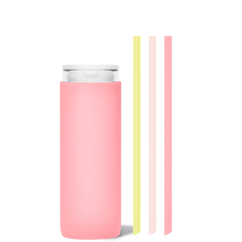 bkr Insulated Sip Kit: Double Wall Glass + Silicone Tumbler + silicone straw:16oz ROSE & THE LEMONADE STAND - DEMI CUP SIP KIT 500ML (16OZ)
