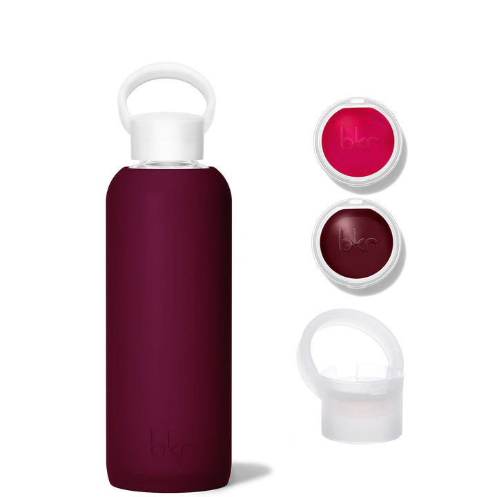 bkr Kiss Kit: Lip Balm + Glass Water Bottle: 32oz VALENTINA - DEMI BOTTLE DOUBLE BALM KISS KIT 650ML (22 OZ)