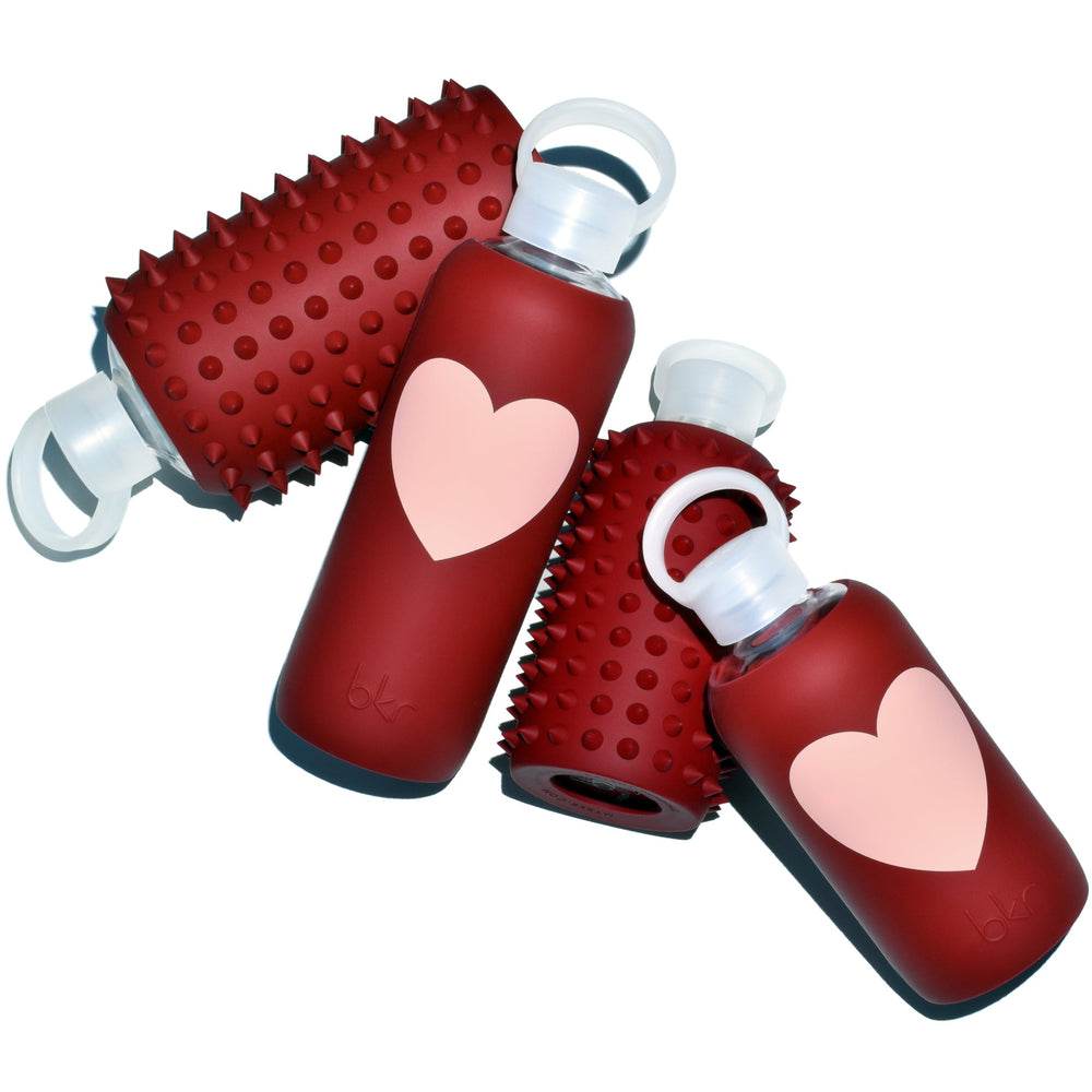 bkr Silicone Sleeve: Glass Water Bottle: 16oz LUCIA HEART LITTLE SLEEVE