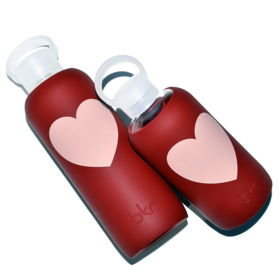 bkr Silicone Sleeve: Glass Water Bottle: 16oz LUCIA HEART LITTLE SLEEVE