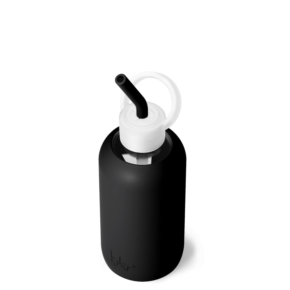 bkr Sip Kit: Silicone Straw + Cap + Glass Water Bottle: 16oz JET - LITTLE BOTTLE SIP KIT 500ML (16 OZ)