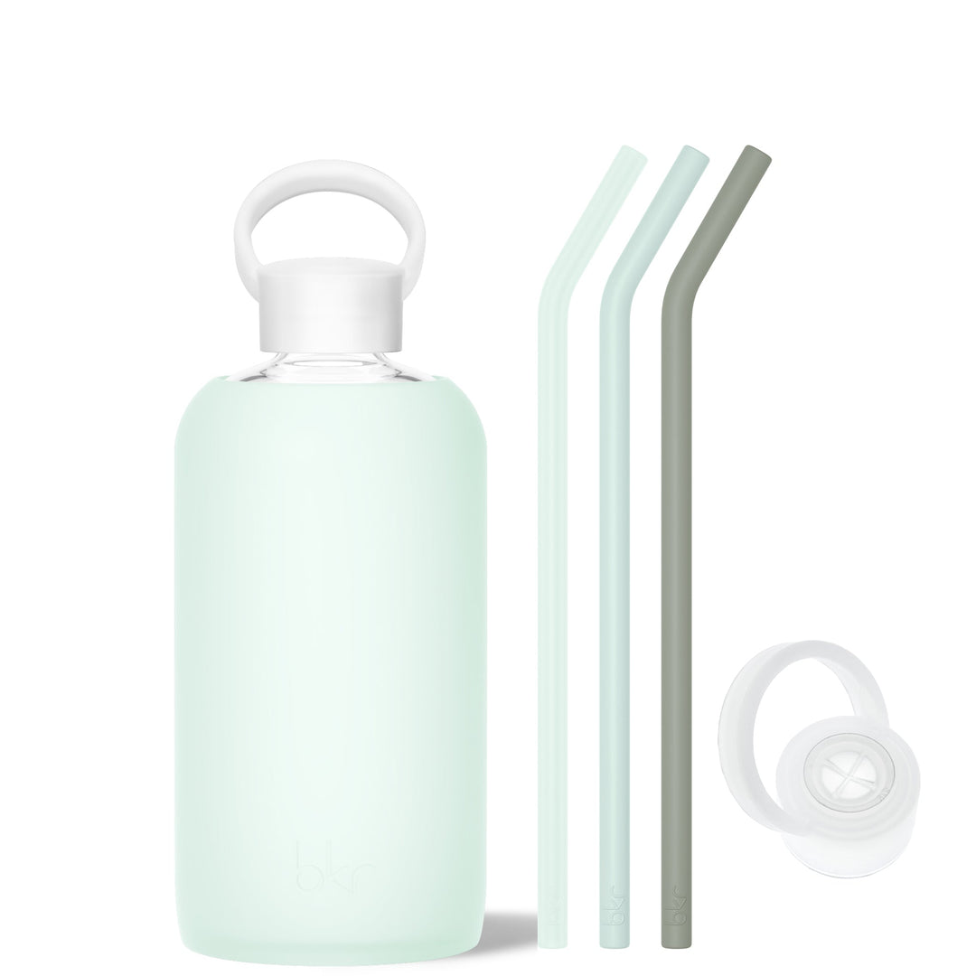 HAVEN & THE ETHEREAL GARDEN - BIG BOTTLE SIP KIT 1L (32 OZ) - Sip Kit: Silicone  Straw + Cap + Glass Water Bottle: 32oz