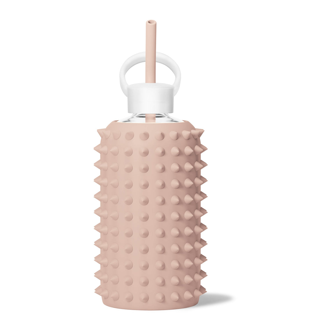 bkr Sip Kit: Silicone Straw + Cap + Glass Water Bottle: 32oz SPIKED TEDDY  - BIG BOTTLE SIP KIT 1L (32 OZ)