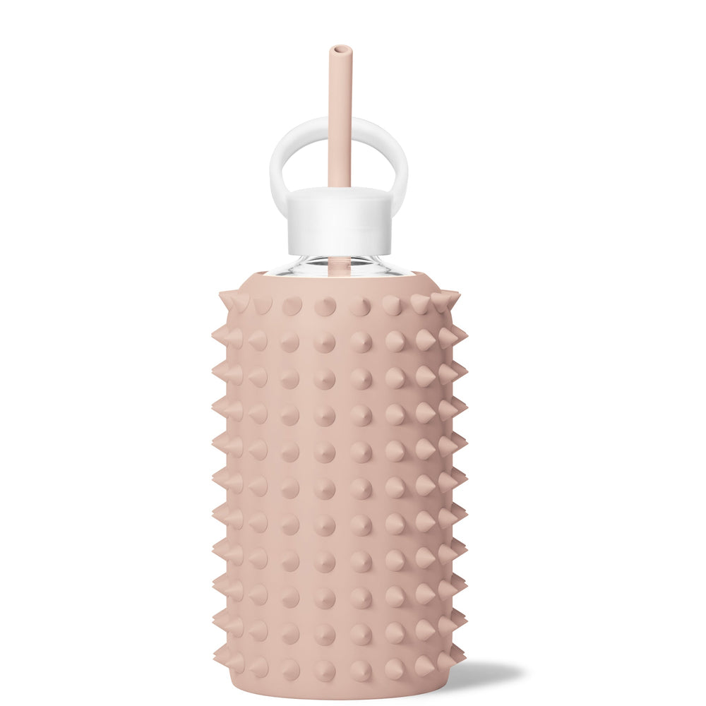 bkr Sip Kit: Silicone Straw + Cap + Glass Water Bottle: 32oz SPIKED TEDDY  - BIG BOTTLE SIP KIT 1L (32 OZ)