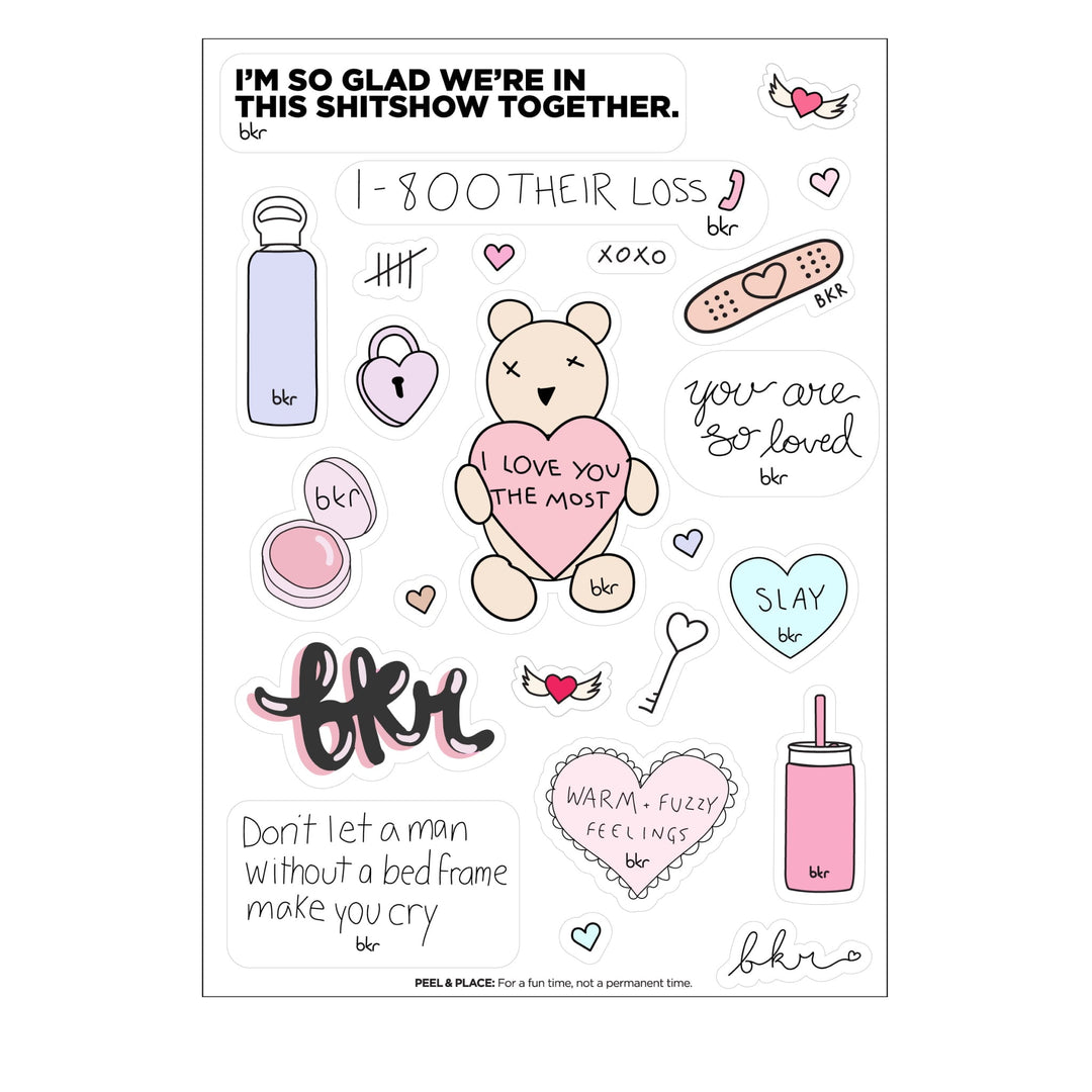 bkr Water Bottle Accessory BKR LOVE NOTES STICKER SHEET