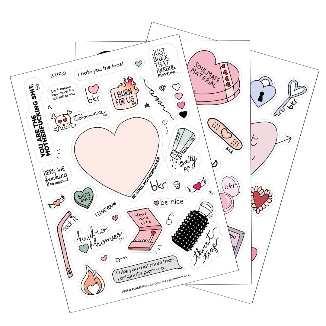 bkr Water Bottle Accessory BKR OG VALENTINE STICKER SHEET TRIO