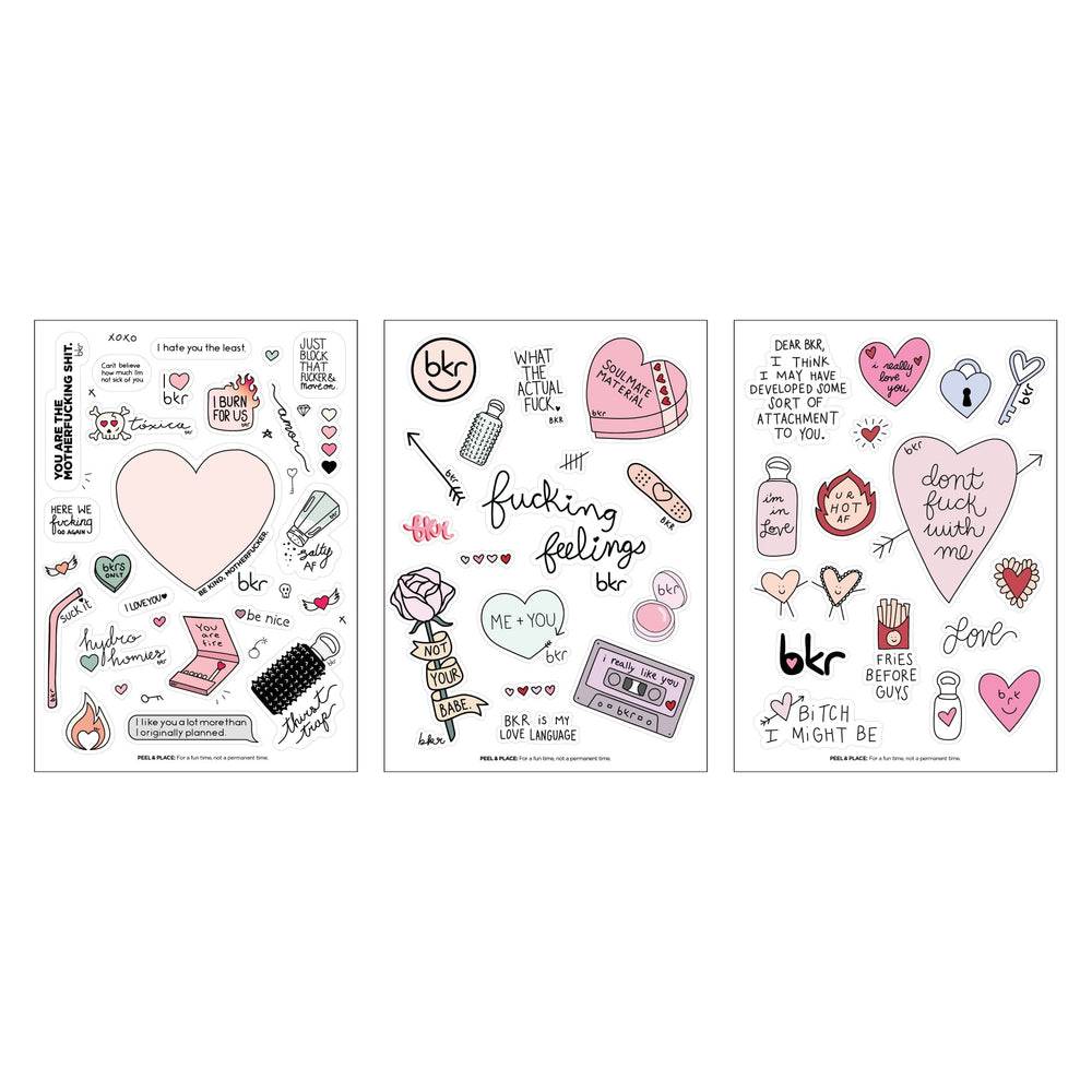 bkr Water Bottle Accessory BKR OG VALENTINE STICKER SHEET TRIO