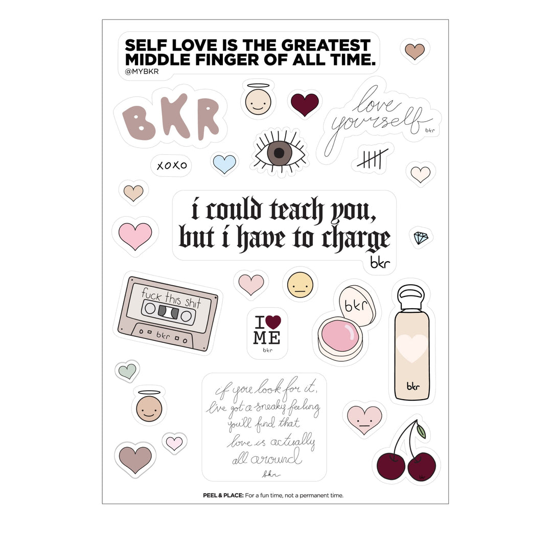 bkr Water Bottle Accessory LOVE YOURSELF STICKER SHEET