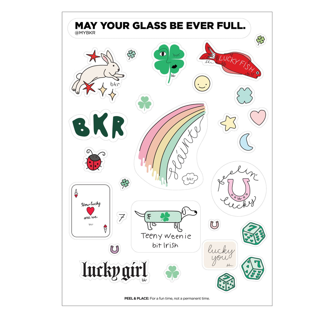 bkr Water Bottle Accessory LUCKY GIRL  STICKER SHEET VARIOUS