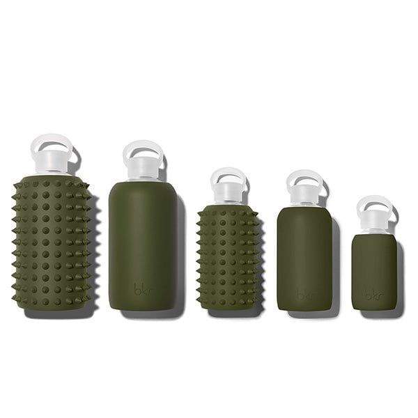 bkr Silicone Sleeve: Glass Water Bottle: 16oz SPIKED OLIVE 500mL (16 OZ) - SLEEVE ONLY