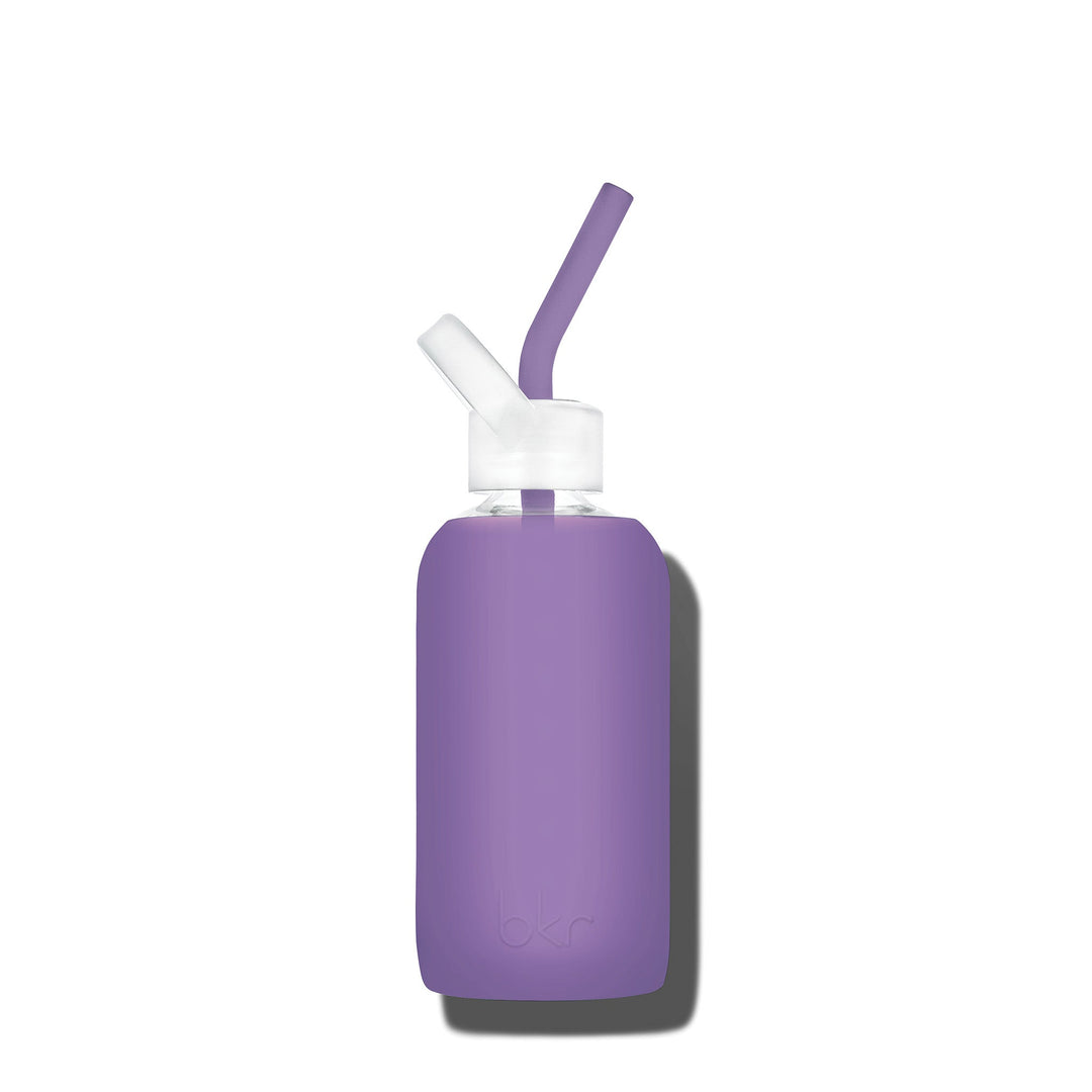 bkr Sip Kit: Silicone Straw + Cap + Glass Water Bottle: 16oz MARY & THE SOCIALITE VIOLETS SIP KIT 500ML (16 OZ)
